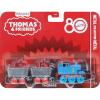 Thomas & Friends by Fisher-Price Collectible Toy Train, Small Die-Cast Mattel 80th Engine with Premium Deco & 2 Stock Cars with Red Crystal Cargo