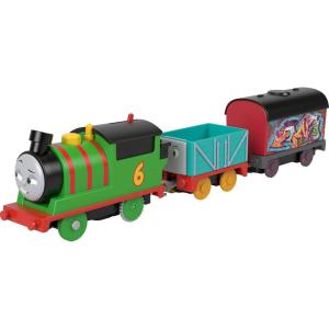 ​Thomas & Friends Motorized Toy Train Graffiti Percy Battery-Powered Engine with 2 Cargo Cars for Pretend Play Preschool Kids Ages 3+ Years(New Percy)