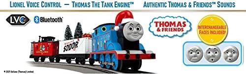 imageLionel Thomas amp Friends Christmas Freight Electric O Gauge Bluetooth Train Set with Remote Bluered and White