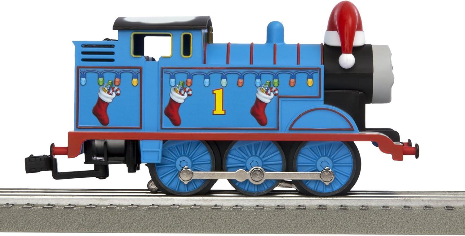 imageLionel Thomas amp Friends Christmas Freight Electric O Gauge Bluetooth Train Set with Remote Bluered and White
