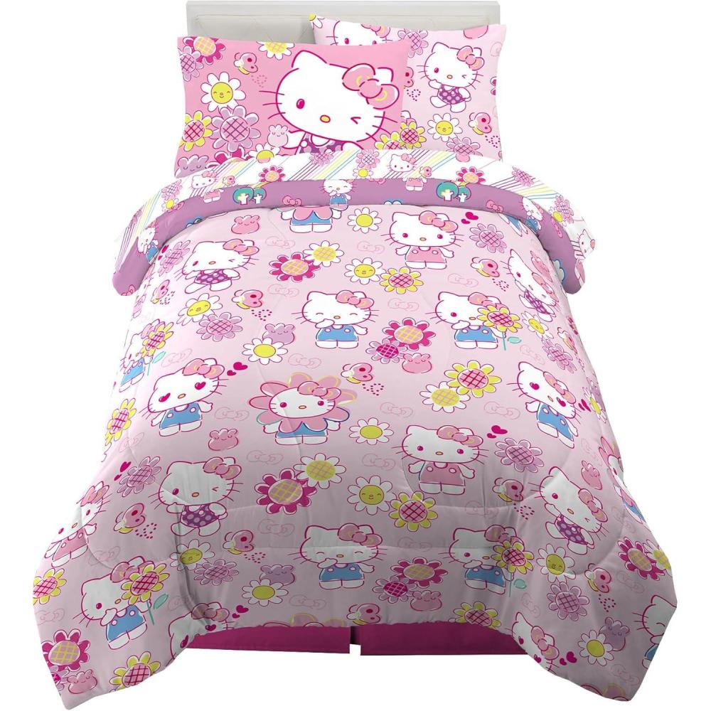 imageFranco Thomas amp Friends Kids Bedding Super Soft Comforter and Sheet Set with Sham 5 Piece Twin Size Officially Licensed ProductHello Kitty Rainbow Garden
