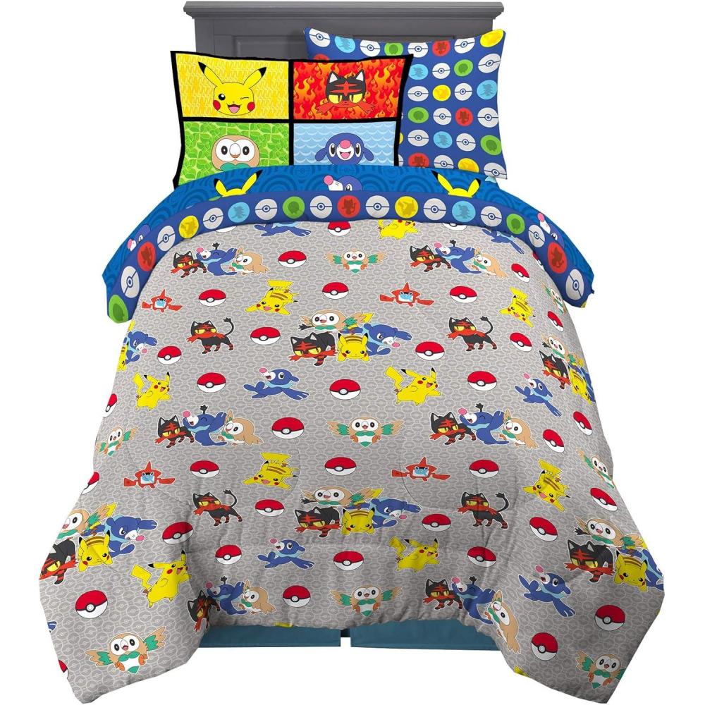 imageFranco Thomas amp Friends Kids Bedding Super Soft Comforter and Sheet Set with Sham 5 Piece Twin Size Officially Licensed ProductPokemon Aloha Region