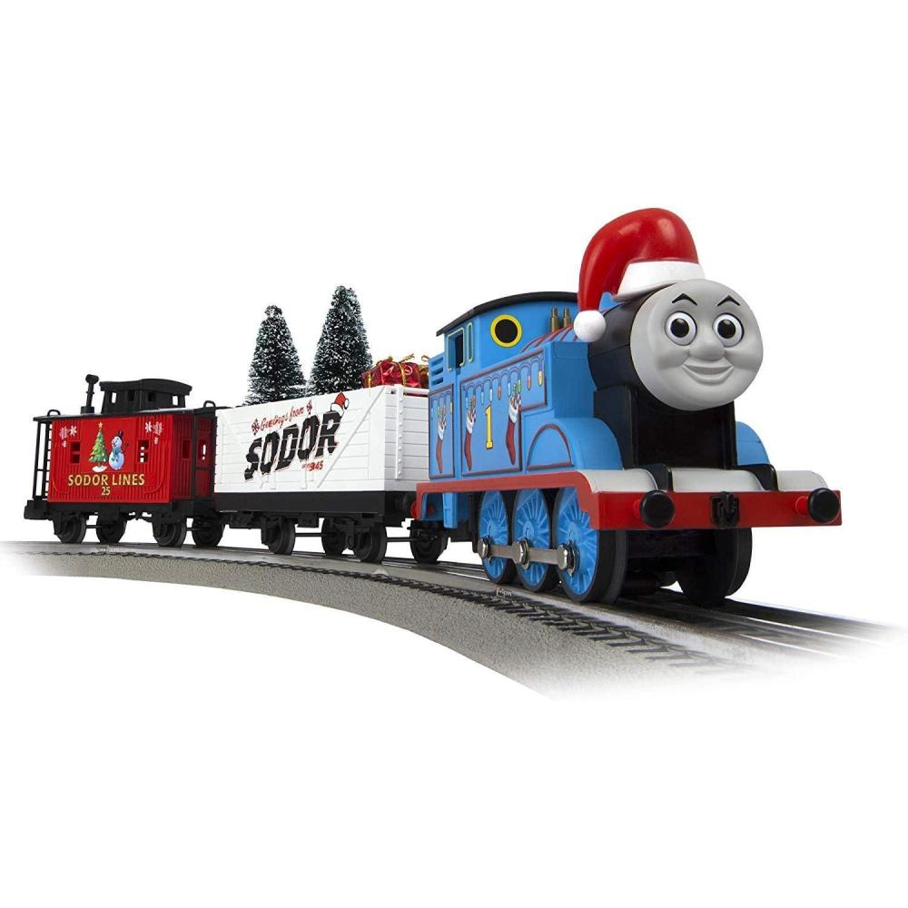 imageLionel Thomas amp Friends Christmas Freight Electric O Gauge Bluetooth Train Set with Remote Bluered and White