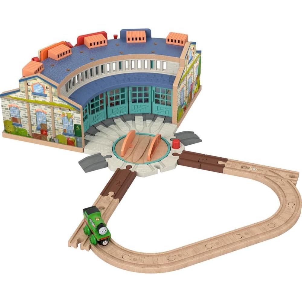 imageThomas amp Friends Wooden Railway Toy Train Track Tidmouth Sheds Starter Set with Percy Wood Engine for Preschool Kids Ages 3 Years