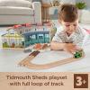 Thomas & Friends Wooden Railway Toy Train Track Tidmouth Sheds Starter Set with Percy Wood Engine for Preschool Kids Ages 3+ Years