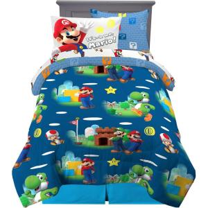 Franco Thomas & Friends Kids Bedding Super Soft Comforter and Sheet Set with Sham, 5 Piece Twin Size, (Officially Licensed Product)(Mario)