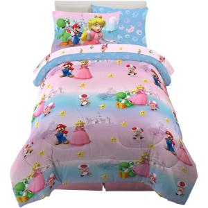 Franco Thomas & Friends Kids Bedding Super Soft Comforter and Sheet Set with Sham, 5 Piece Twin Size, (Officially Licensed Product)(Super Mario Girl)