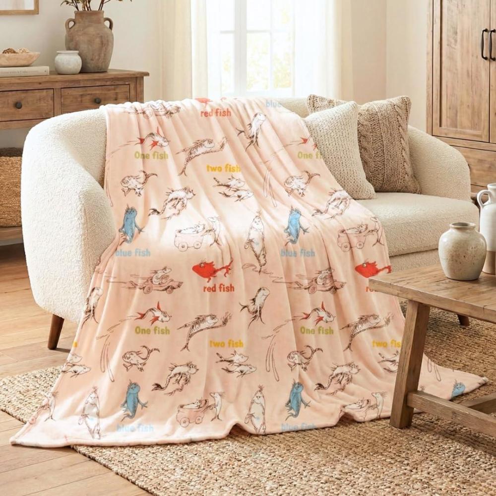 imageThomas and Friends Kids Bedding Super Soft Micro Raschel Throw 46 in x 60 in Official Licensed Product by FrancoOne Fish Two Fish Red Fish Blue Fish