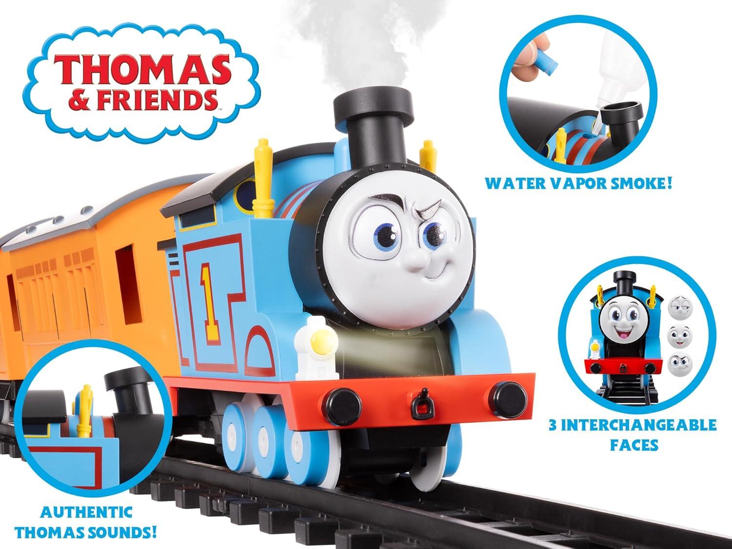 imageLionel Mattel Thomas amp Friends Battery O Gauge Toy Train Set with Remote Locomotive Train Cars amp Track with Authentic Train Sounds Lights amp Water Vapor Smoke Effects for Kids 4Battery O Gauge