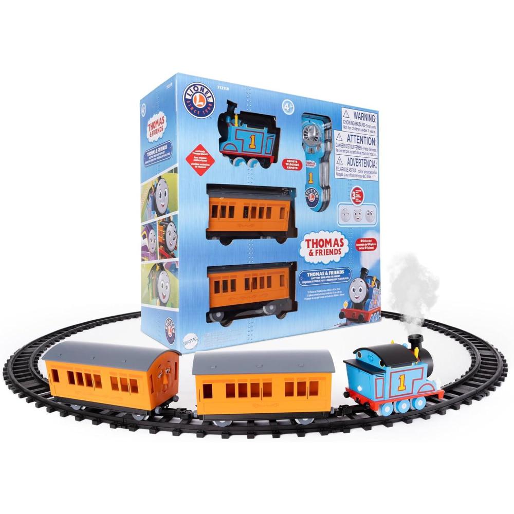 imageLionel Mattel Thomas amp Friends Battery O Gauge Toy Train Set with Remote Locomotive Train Cars amp Track with Authentic Train Sounds Lights amp Water Vapor Smoke Effects for Kids 4Battery O Gauge