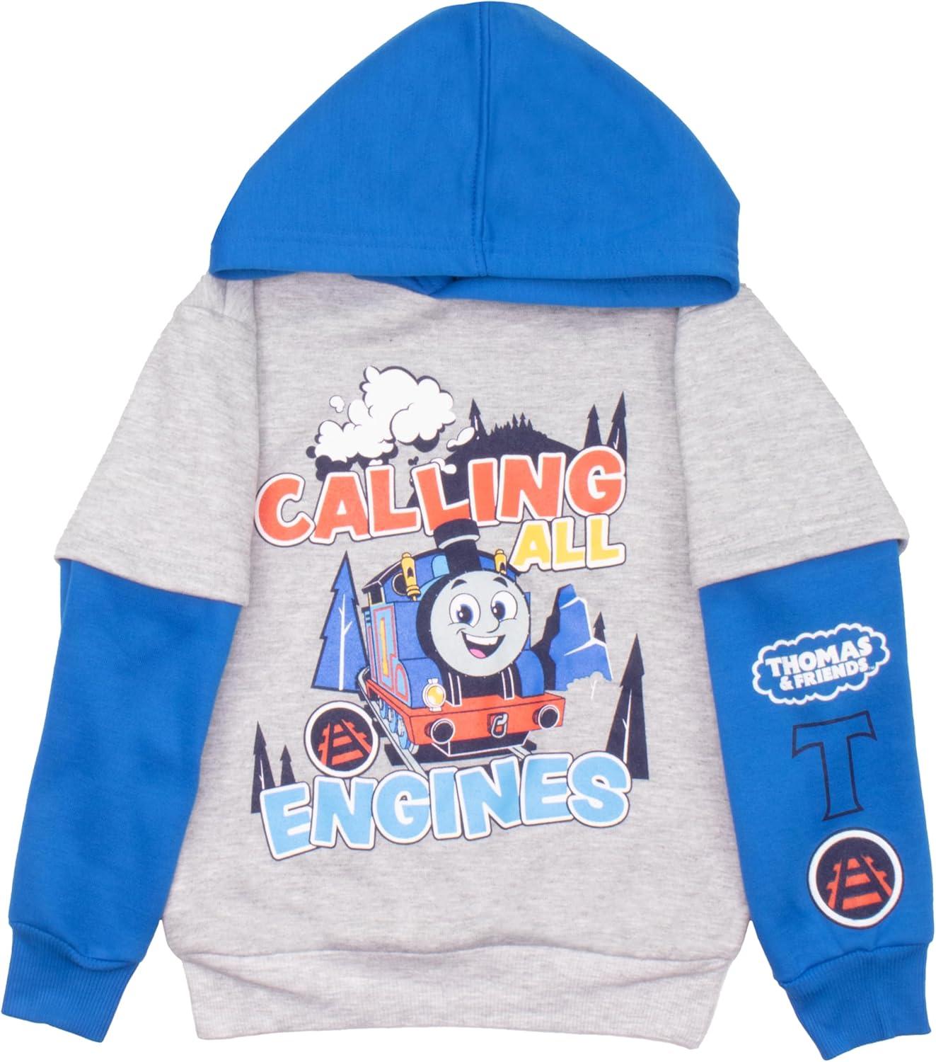 imageTHOMAS amp FRIENDS Boys 2Piece Fleece Set Thomas the Tank Engine Hooded Sweatshirt and Joggers Bundle for KidsGray Navy
