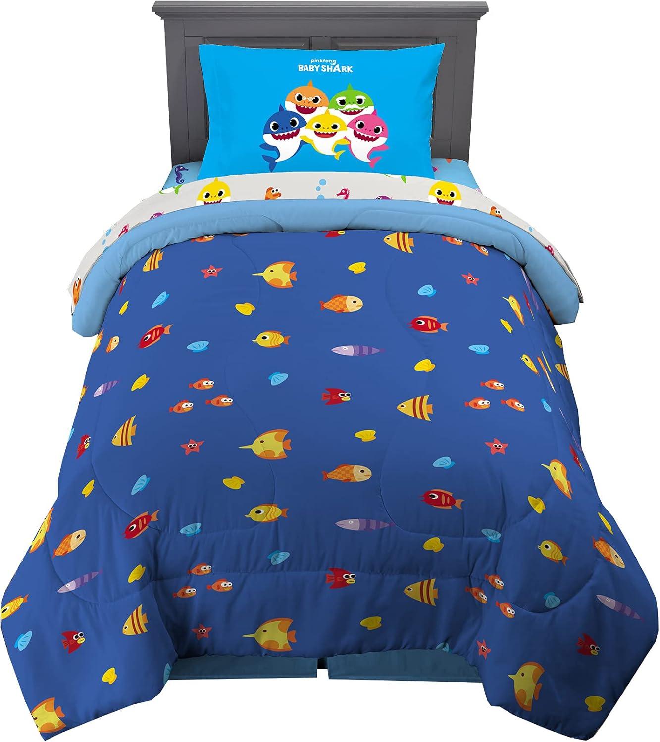 imageThomas amp Friends 4 Piece Toddler Bed Set Super Soft amp Cozy Reversible Microfiber Comforter and Sheets Officially Licensed Product by FrancoBaby Shark
