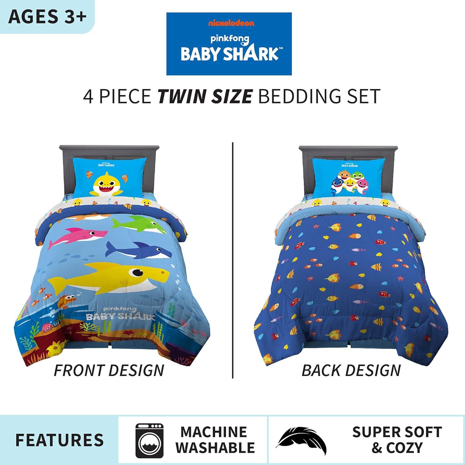 imageThomas amp Friends 4 Piece Toddler Bed Set Super Soft amp Cozy Reversible Microfiber Comforter and Sheets Officially Licensed Product by FrancoBaby Shark