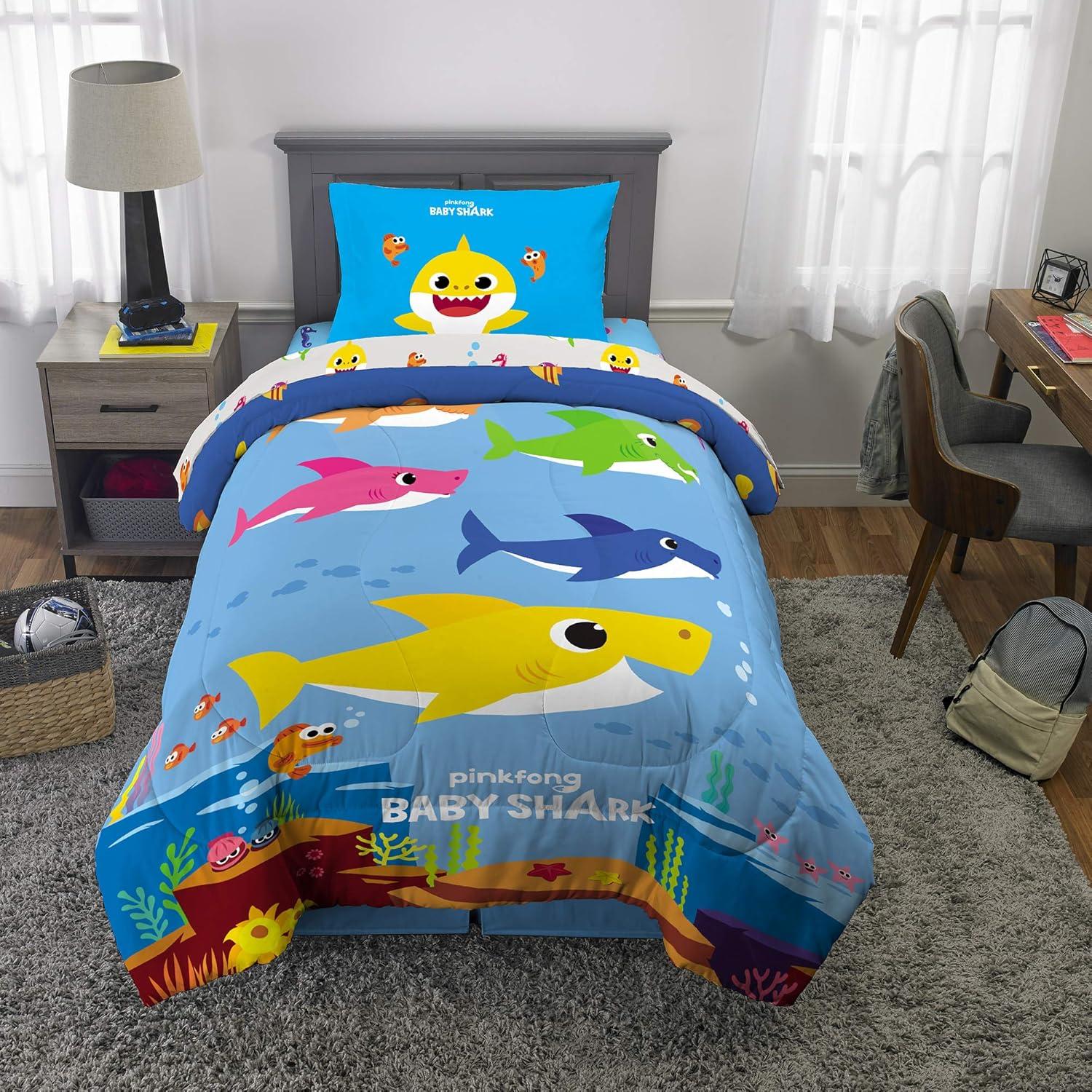 imageThomas amp Friends 4 Piece Toddler Bed Set Super Soft amp Cozy Reversible Microfiber Comforter and Sheets Officially Licensed Product by FrancoBaby Shark