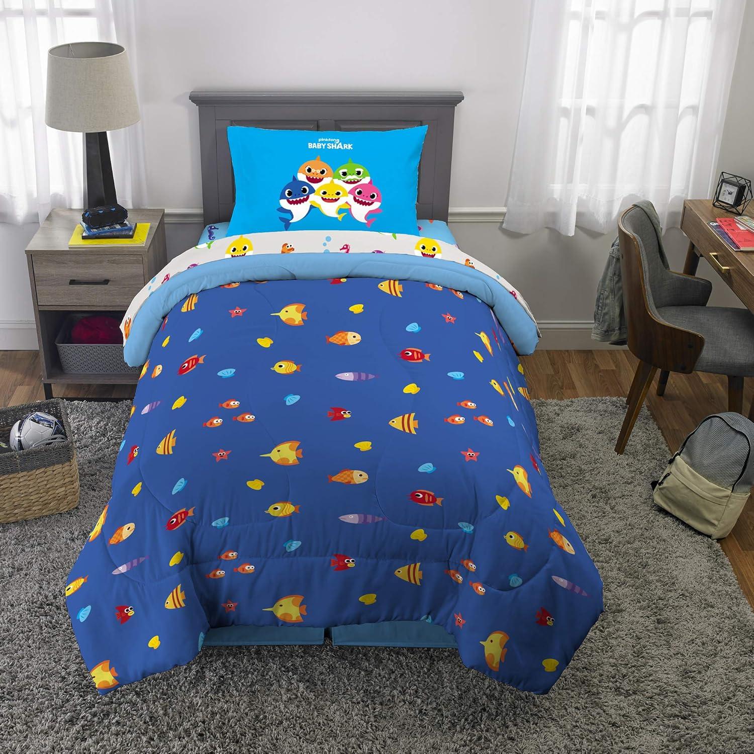 imageThomas amp Friends 4 Piece Toddler Bed Set Super Soft amp Cozy Reversible Microfiber Comforter and Sheets Officially Licensed Product by FrancoBaby Shark