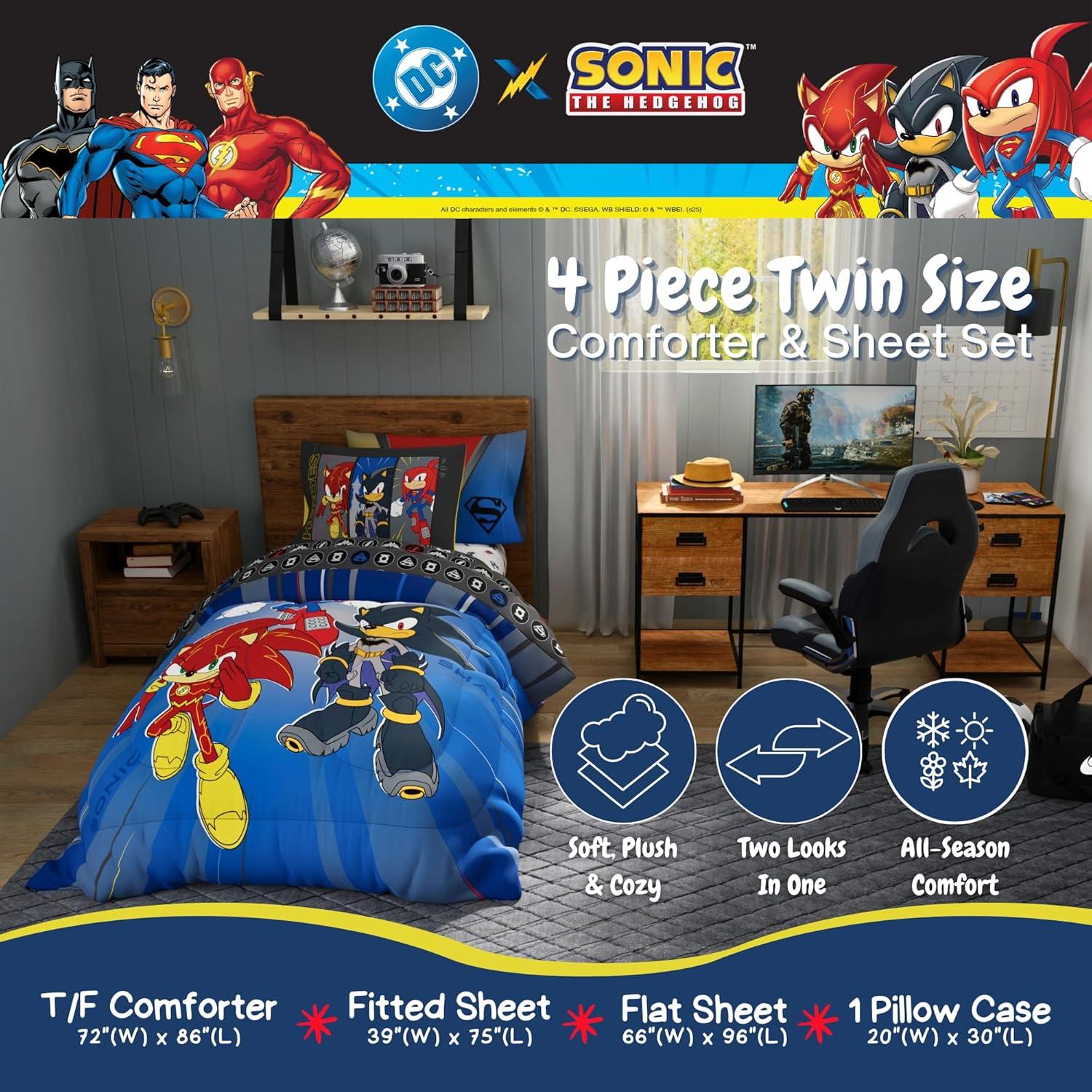 imageThomas amp Friends 4 Piece Toddler Bed Set Super Soft amp Cozy Reversible Microfiber Comforter and Sheets Officially Licensed Product by FrancoDC X Sonic the Hedgehog