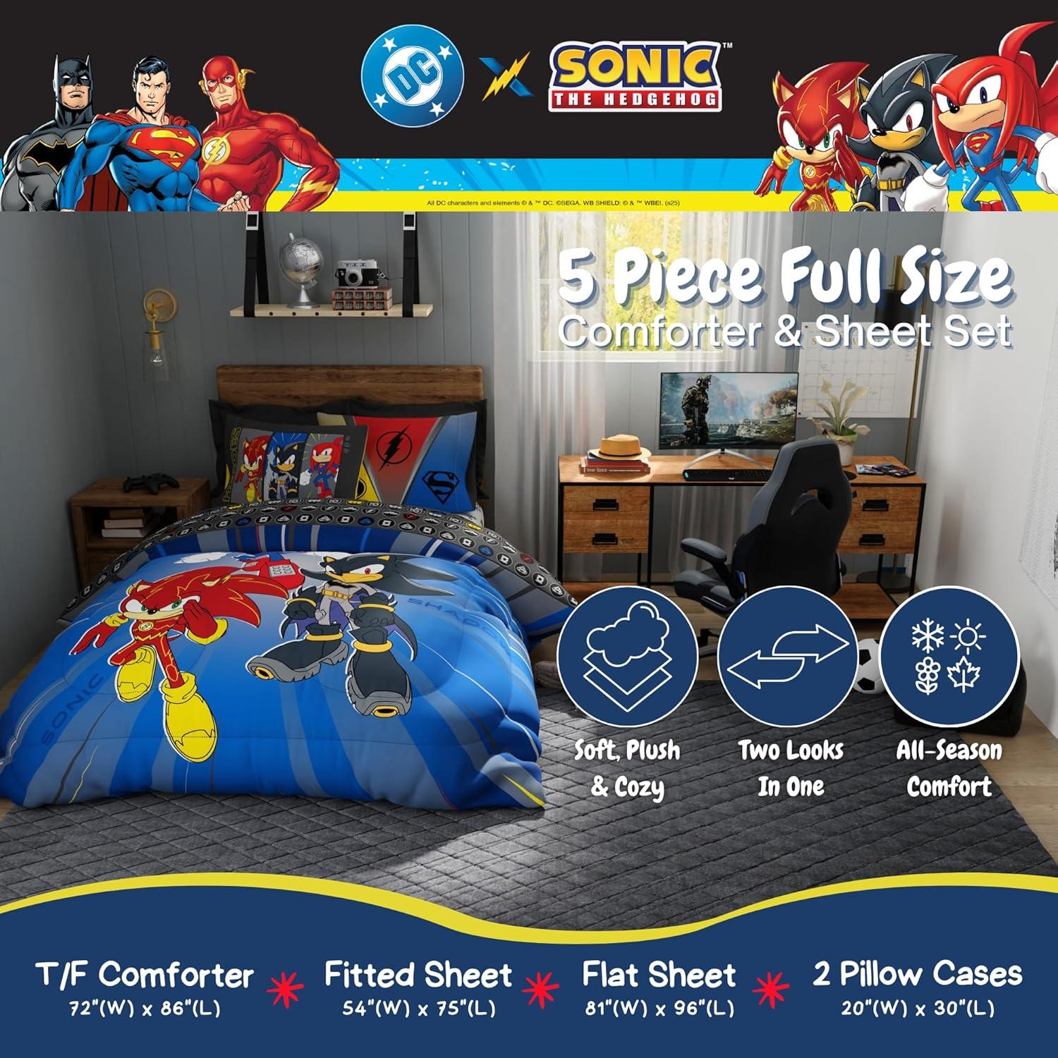 imageThomas amp Friends 4 Piece Toddler Bed Set Super Soft amp Cozy Reversible Microfiber Comforter and Sheets Officially Licensed Product by FrancoDC X Sonic the Hedgehog