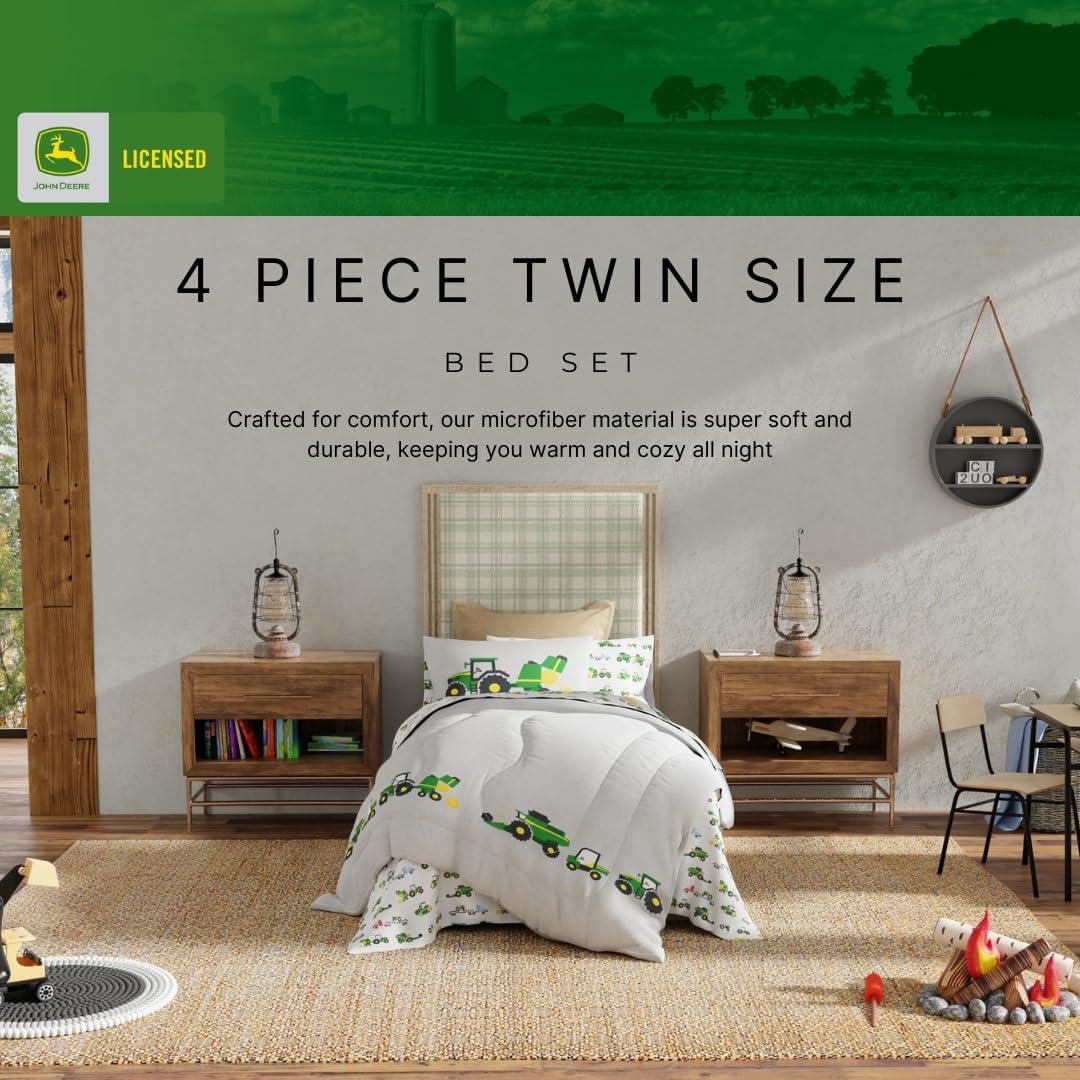 imageThomas amp Friends 4 Piece Toddler Bed Set Super Soft amp Cozy Reversible Microfiber Comforter and Sheets Officially Licensed Product by FrancoGreen John Deere