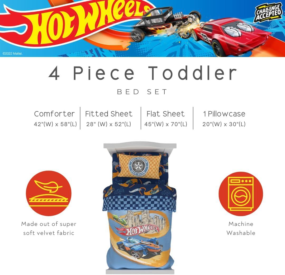 imageThomas amp Friends 4 Piece Toddler Bed Set Super Soft amp Cozy Reversible Microfiber Comforter and Sheets Officially Licensed Product by FrancoHot Wheels