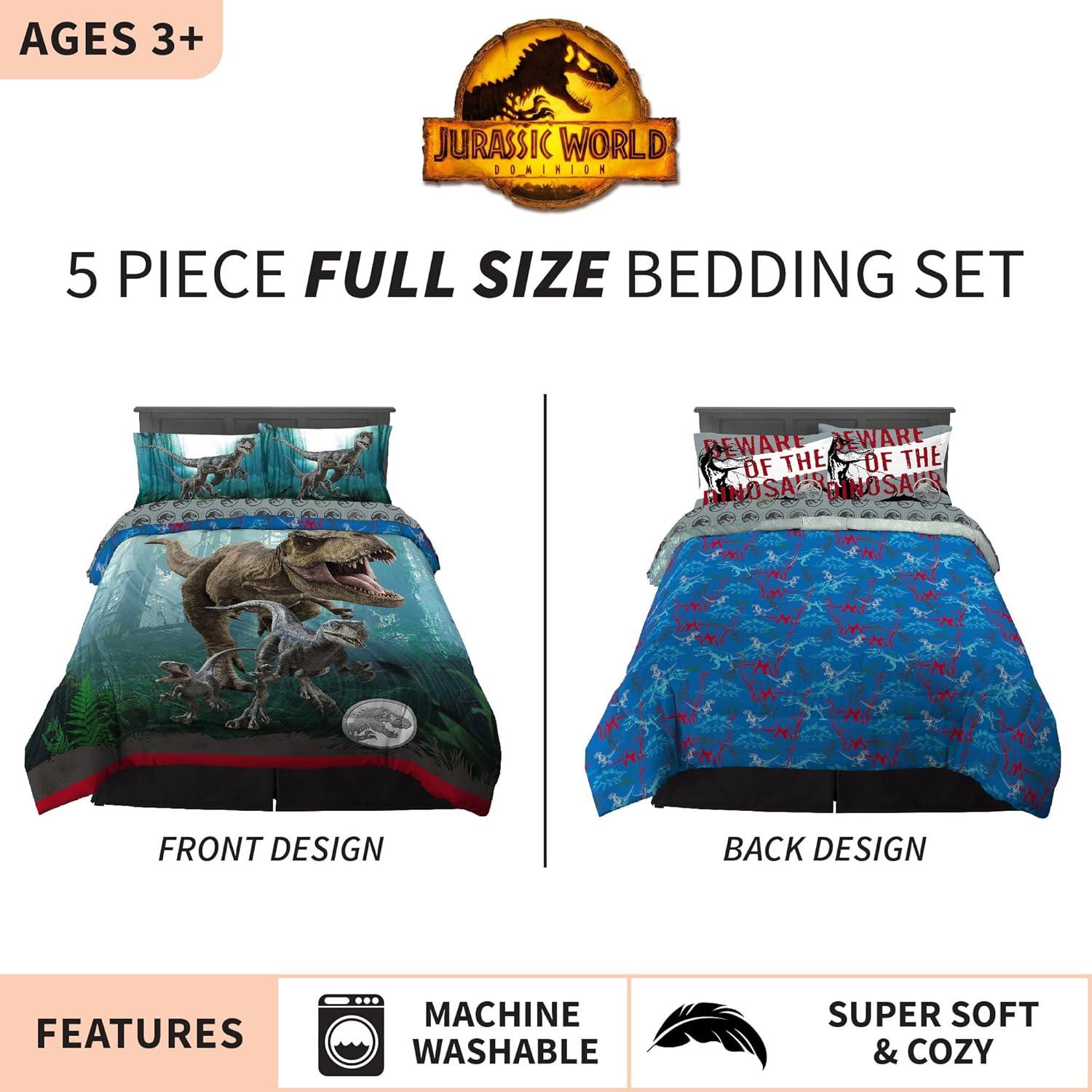 imageThomas amp Friends 4 Piece Toddler Bed Set Super Soft amp Cozy Reversible Microfiber Comforter and Sheets Officially Licensed Product by FrancoJurassic World Dominion
