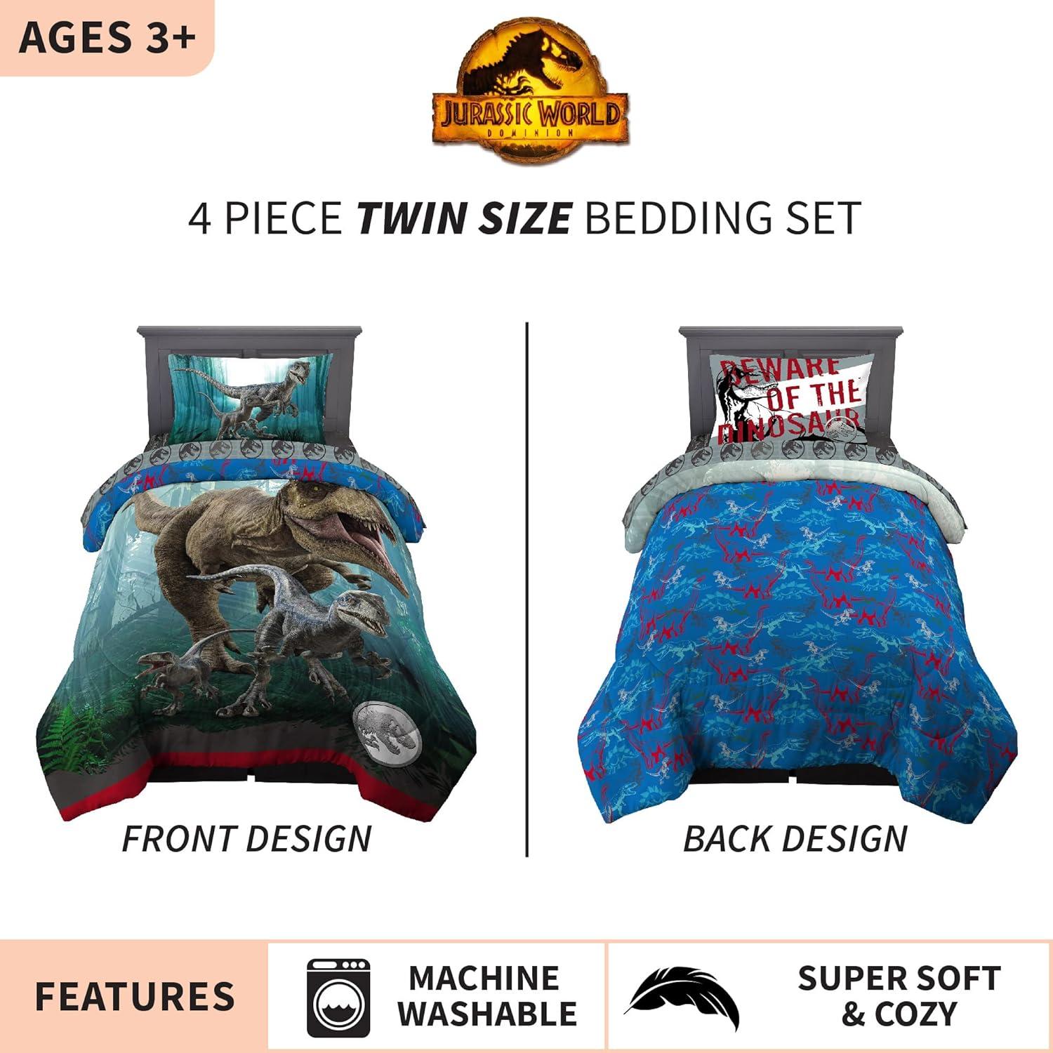 imageThomas amp Friends 4 Piece Toddler Bed Set Super Soft amp Cozy Reversible Microfiber Comforter and Sheets Officially Licensed Product by FrancoJurassic World Dominion