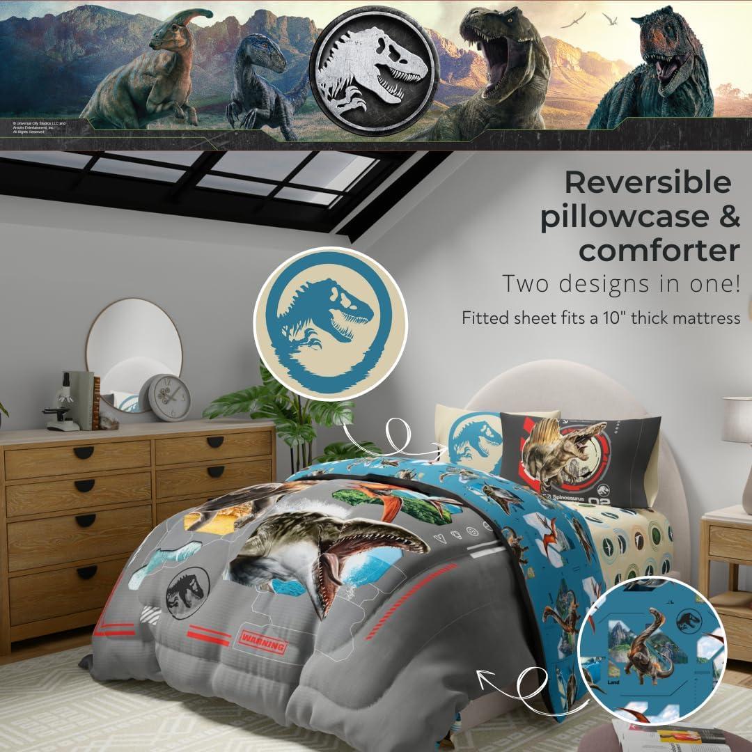 imageThomas amp Friends 4 Piece Toddler Bed Set Super Soft amp Cozy Reversible Microfiber Comforter and Sheets Officially Licensed Product by FrancoJurassic World Rebirth