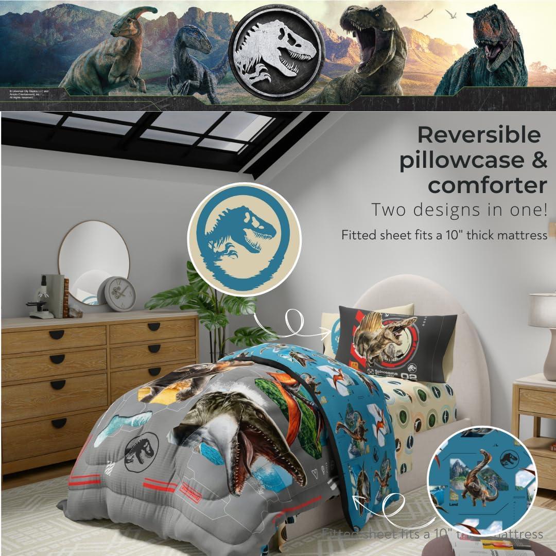imageThomas amp Friends 4 Piece Toddler Bed Set Super Soft amp Cozy Reversible Microfiber Comforter and Sheets Officially Licensed Product by FrancoJurassic World Rebirth