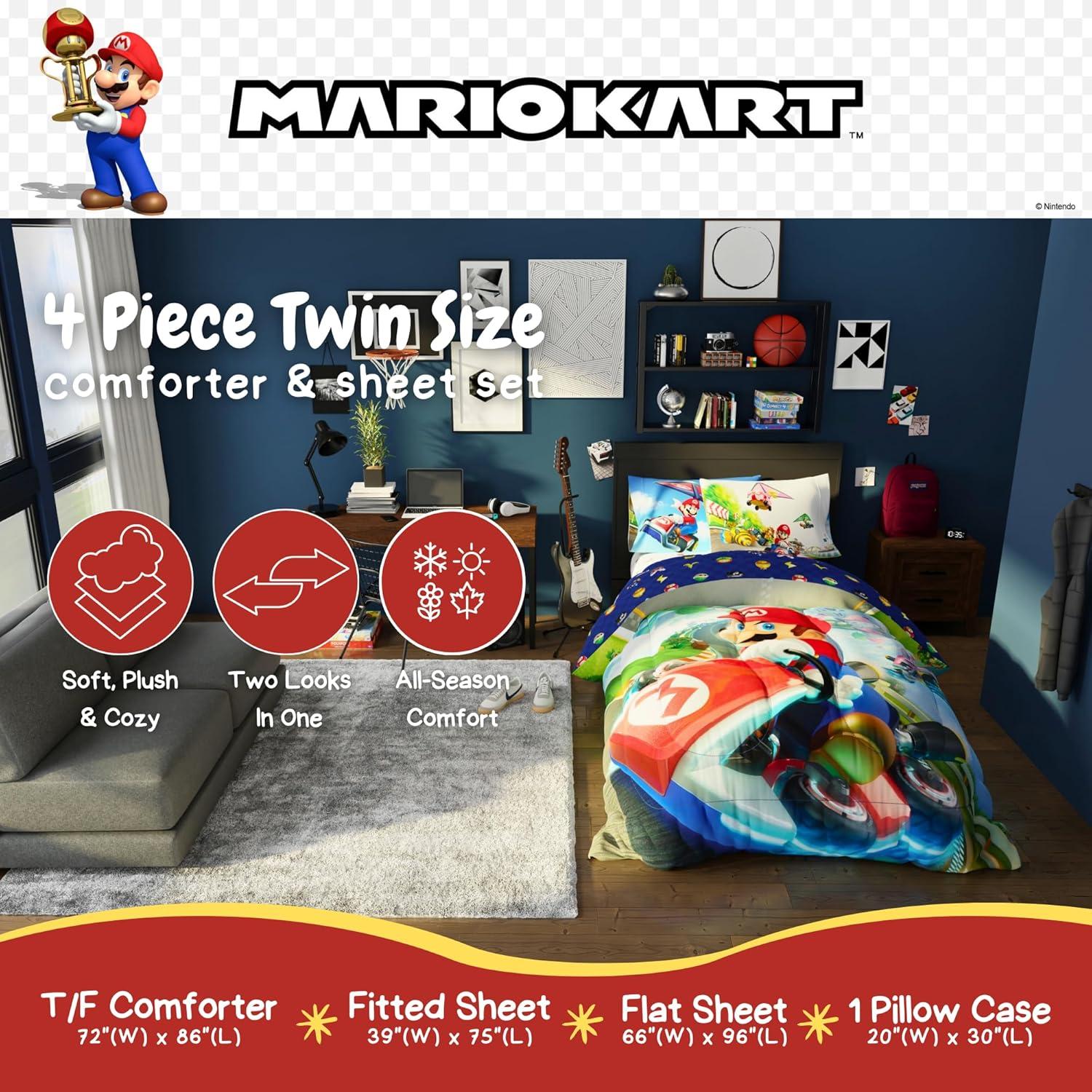 imageThomas amp Friends 4 Piece Toddler Bed Set Super Soft amp Cozy Reversible Microfiber Comforter and Sheets Officially Licensed Product by FrancoMario Kart