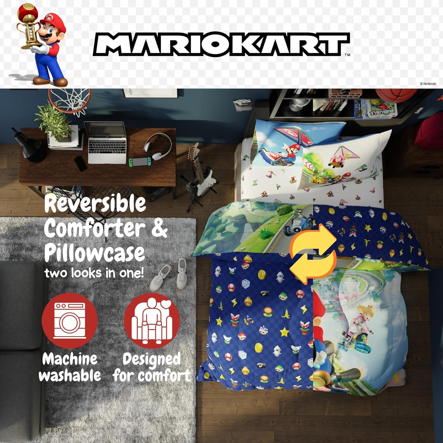 imageThomas amp Friends 4 Piece Toddler Bed Set Super Soft amp Cozy Reversible Microfiber Comforter and Sheets Officially Licensed Product by FrancoMario Kart