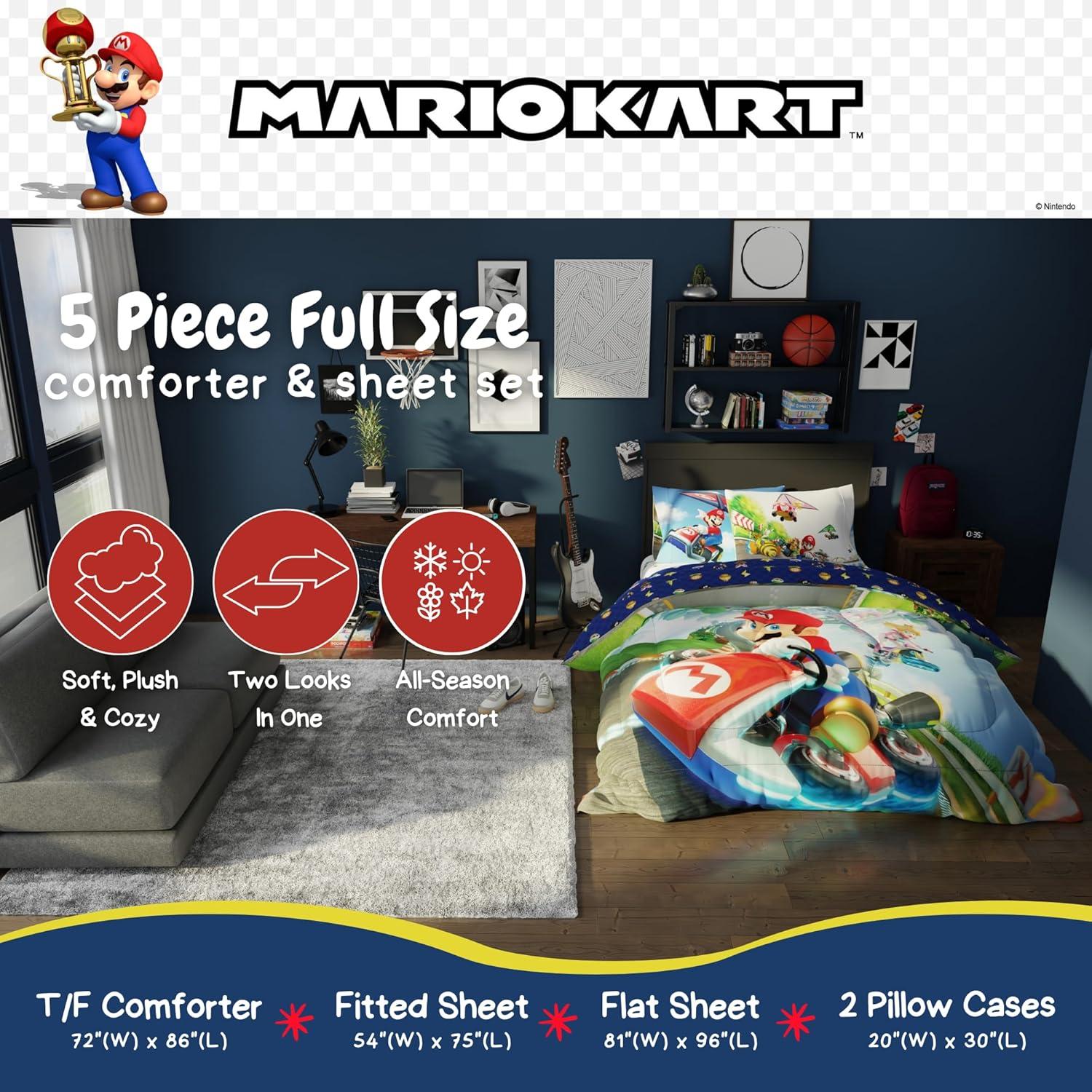 imageThomas amp Friends 4 Piece Toddler Bed Set Super Soft amp Cozy Reversible Microfiber Comforter and Sheets Officially Licensed Product by FrancoMario Kart