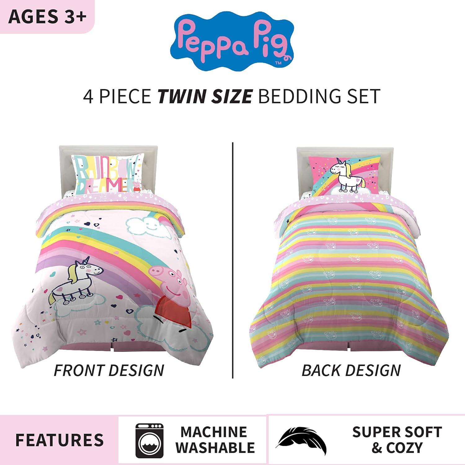 imageThomas amp Friends 4 Piece Toddler Bed Set Super Soft amp Cozy Reversible Microfiber Comforter and Sheets Officially Licensed Product by FrancoPeppa Pig