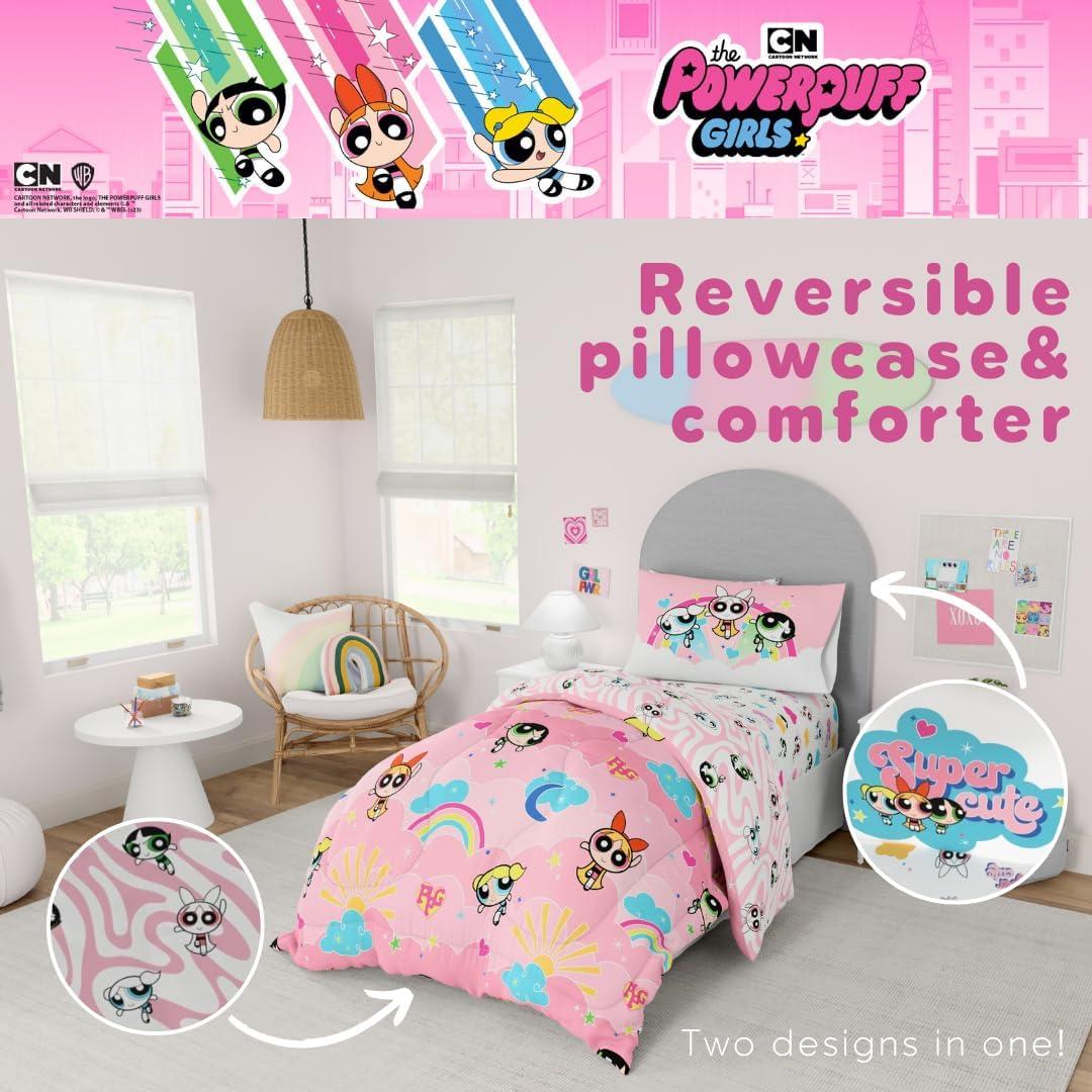 imageThomas amp Friends 4 Piece Toddler Bed Set Super Soft amp Cozy Reversible Microfiber Comforter and Sheets Officially Licensed Product by FrancoPink Powerpuff Girls