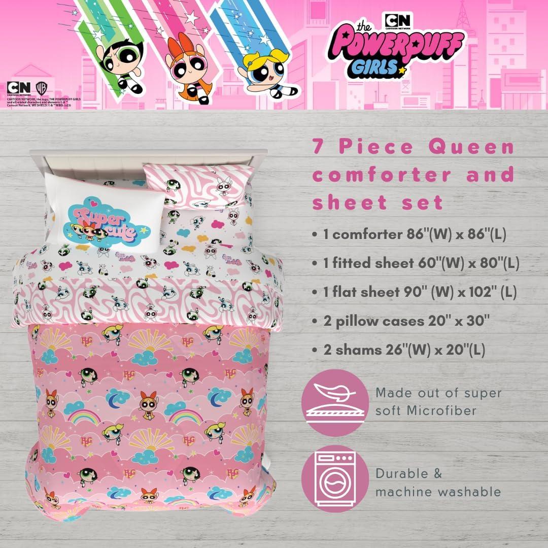 imageThomas amp Friends 4 Piece Toddler Bed Set Super Soft amp Cozy Reversible Microfiber Comforter and Sheets Officially Licensed Product by FrancoPink Powerpuff Girls