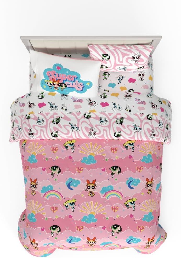 imageThomas amp Friends 4 Piece Toddler Bed Set Super Soft amp Cozy Reversible Microfiber Comforter and Sheets Officially Licensed Product by FrancoPink Powerpuff Girls