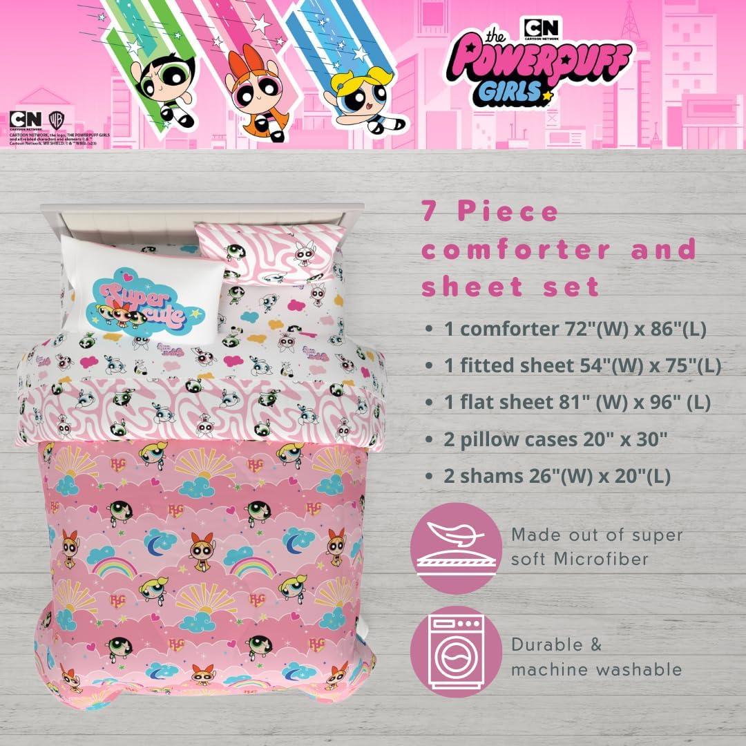 imageThomas amp Friends 4 Piece Toddler Bed Set Super Soft amp Cozy Reversible Microfiber Comforter and Sheets Officially Licensed Product by FrancoPink Powerpuff Girls