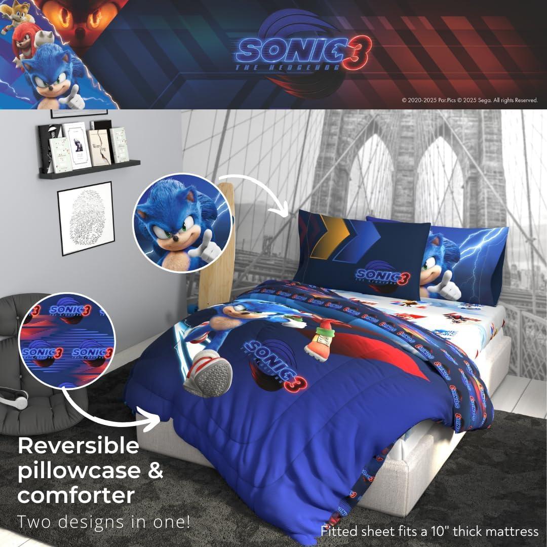 imageThomas amp Friends 4 Piece Toddler Bed Set Super Soft amp Cozy Reversible Microfiber Comforter and Sheets Officially Licensed Product by FrancoSonic the Hedgehog 3