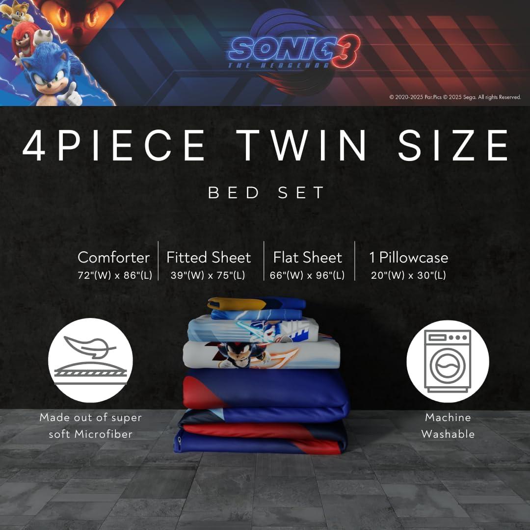 imageThomas amp Friends 4 Piece Toddler Bed Set Super Soft amp Cozy Reversible Microfiber Comforter and Sheets Officially Licensed Product by FrancoSonic the Hedgehog 3