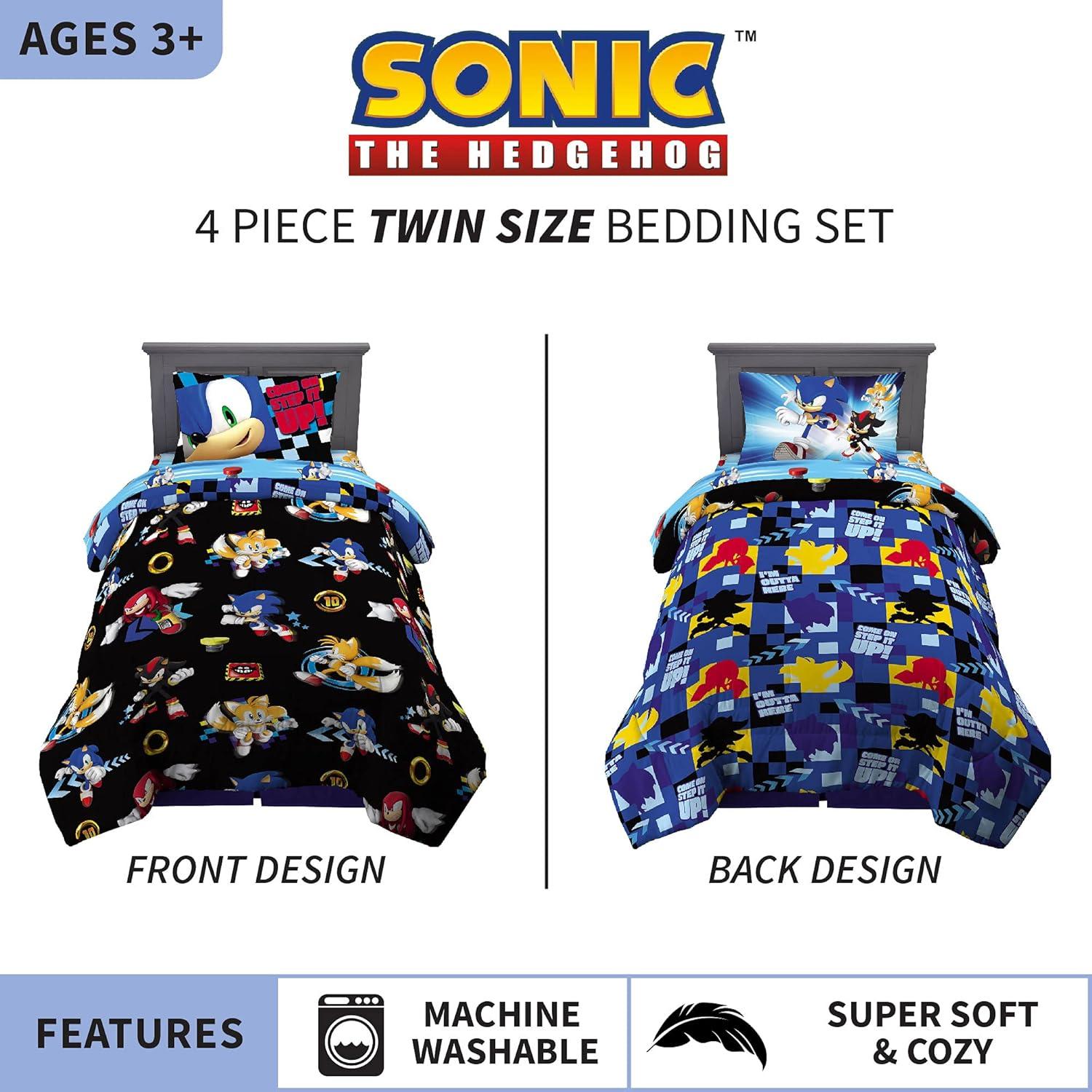 imageThomas amp Friends 4 Piece Toddler Bed Set Super Soft amp Cozy Reversible Microfiber Comforter and Sheets Officially Licensed Product by FrancoSonic the Hedgehog
