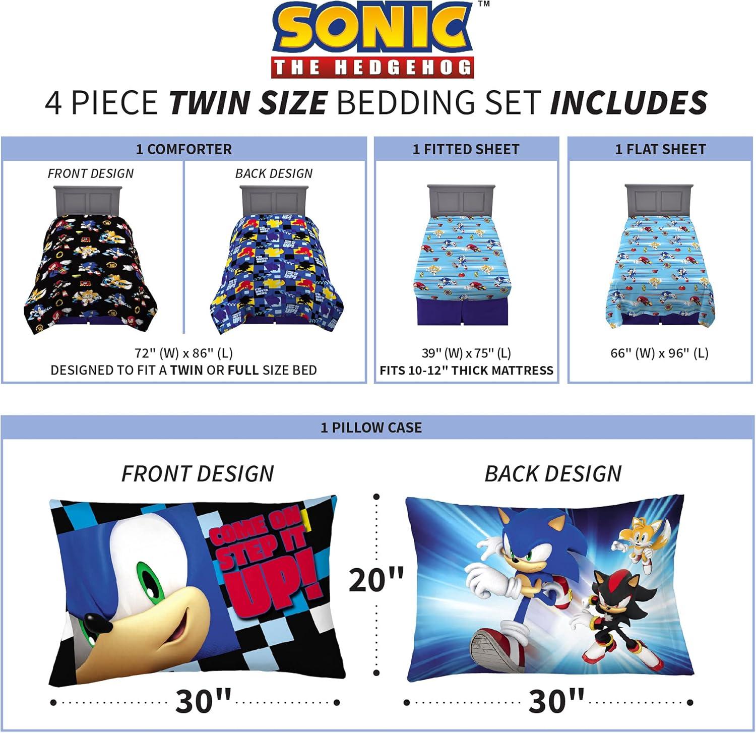 imageThomas amp Friends 4 Piece Toddler Bed Set Super Soft amp Cozy Reversible Microfiber Comforter and Sheets Officially Licensed Product by FrancoSonic the Hedgehog