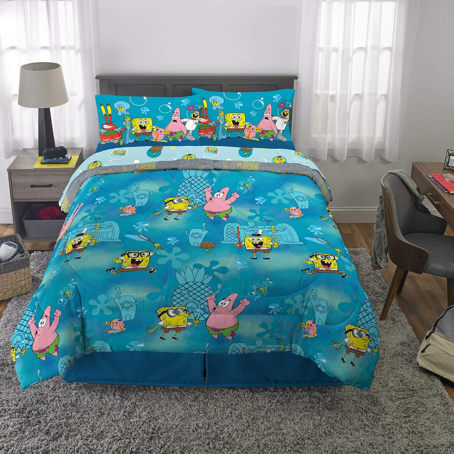 imageThomas amp Friends 4 Piece Toddler Bed Set Super Soft amp Cozy Reversible Microfiber Comforter and Sheets Officially Licensed Product by FrancoSpongebob