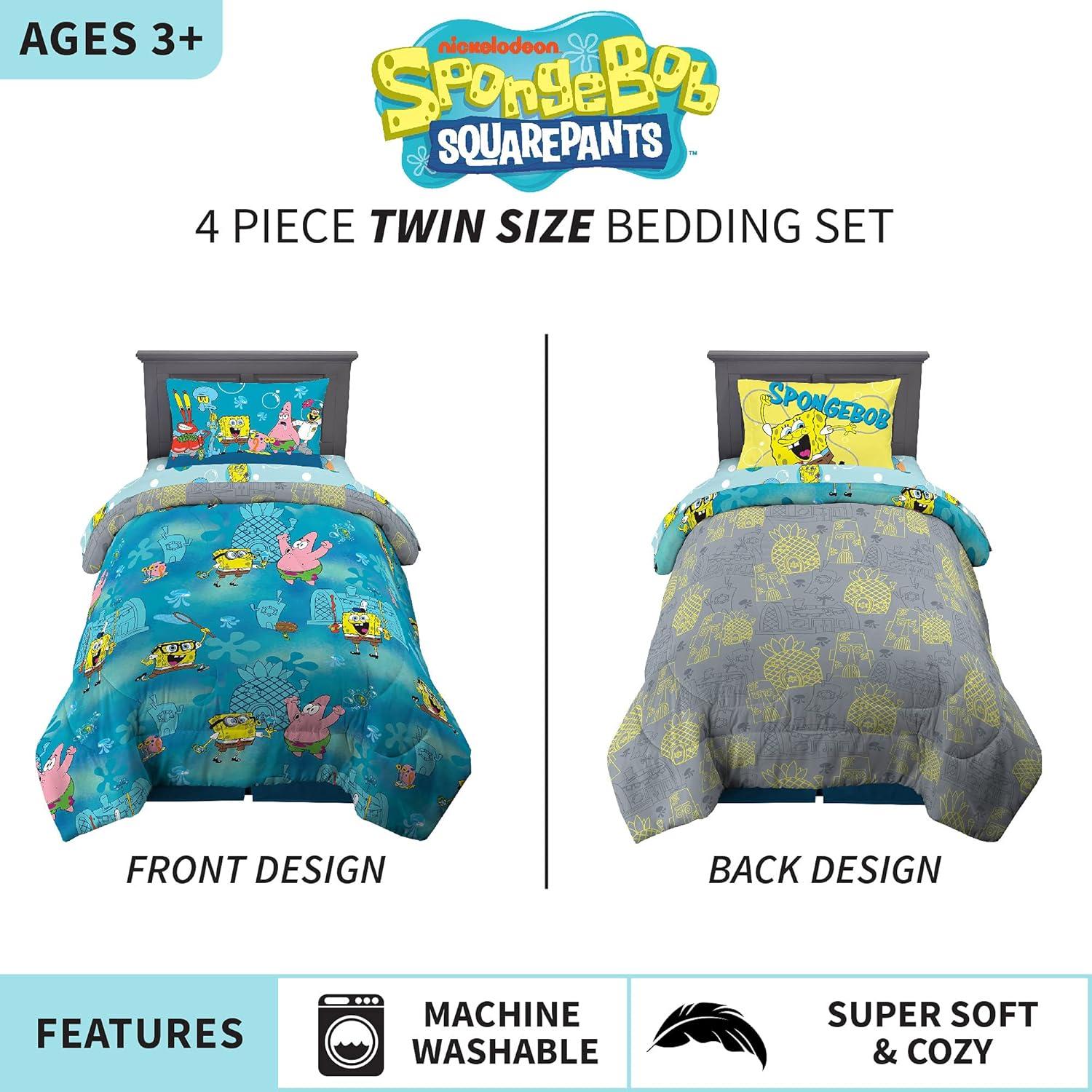 imageThomas amp Friends 4 Piece Toddler Bed Set Super Soft amp Cozy Reversible Microfiber Comforter and Sheets Officially Licensed Product by FrancoSpongebob