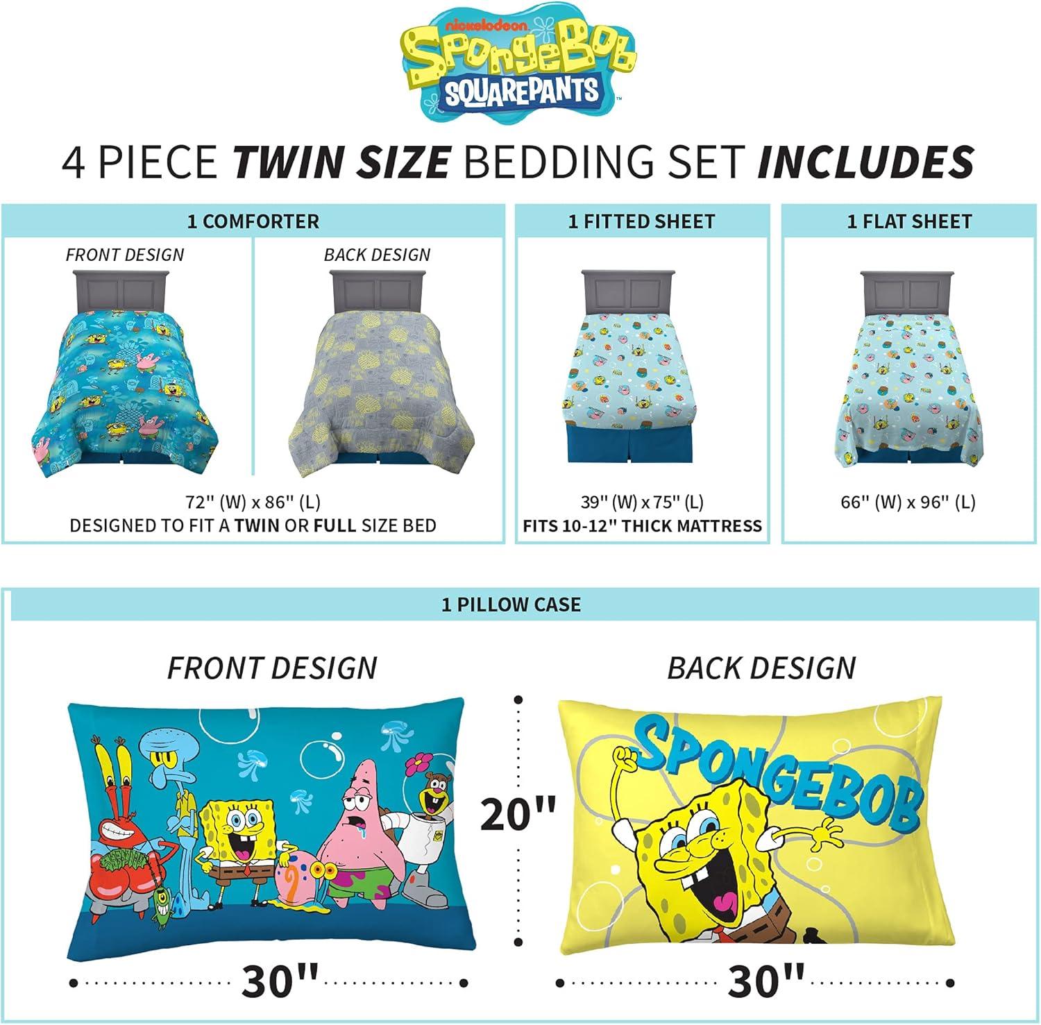 imageThomas amp Friends 4 Piece Toddler Bed Set Super Soft amp Cozy Reversible Microfiber Comforter and Sheets Officially Licensed Product by FrancoSpongebob