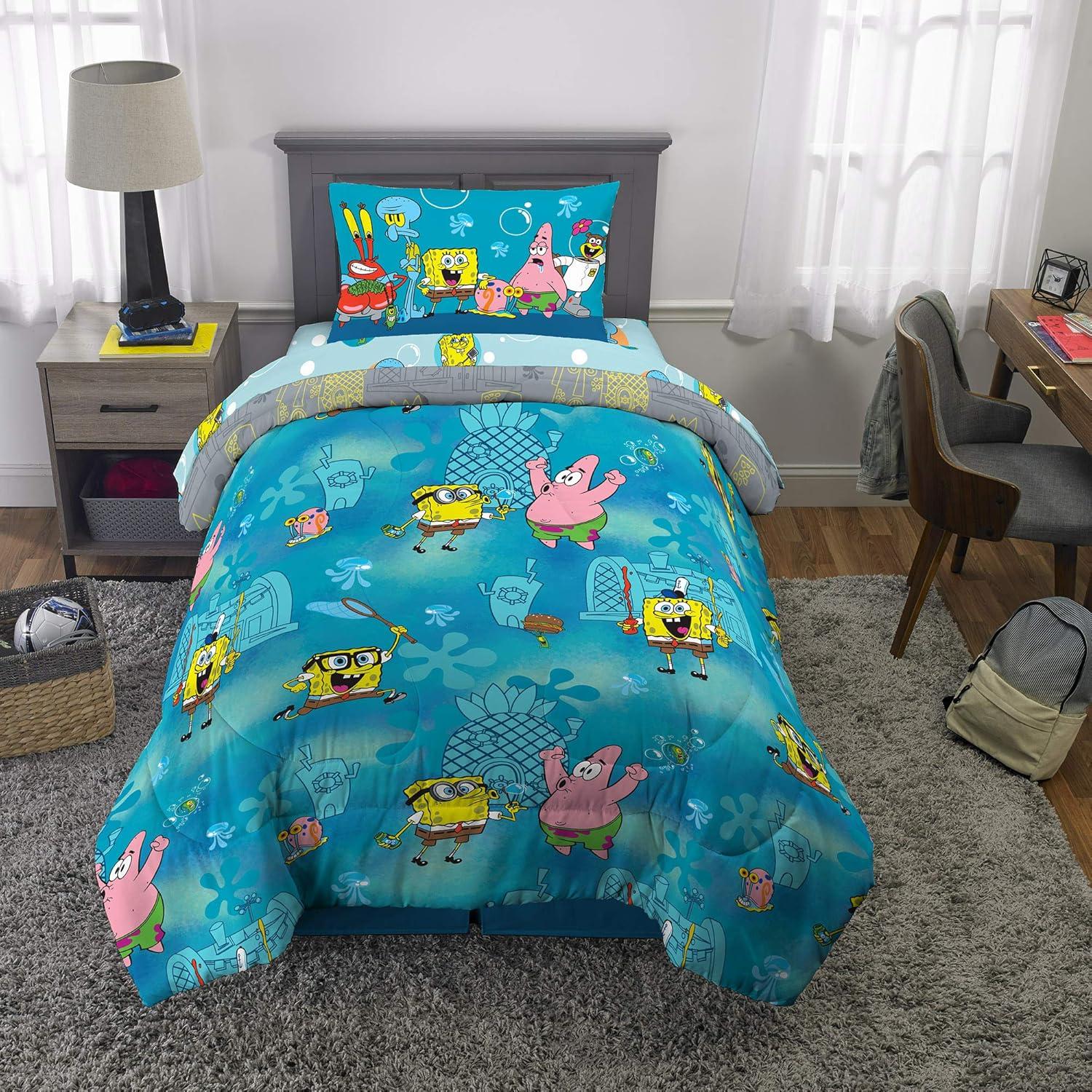imageThomas amp Friends 4 Piece Toddler Bed Set Super Soft amp Cozy Reversible Microfiber Comforter and Sheets Officially Licensed Product by FrancoSpongebob