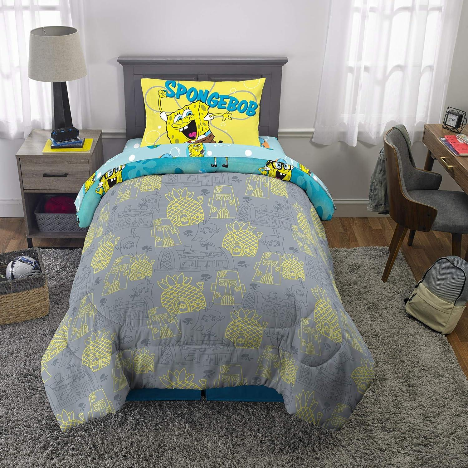 imageThomas amp Friends 4 Piece Toddler Bed Set Super Soft amp Cozy Reversible Microfiber Comforter and Sheets Officially Licensed Product by FrancoSpongebob