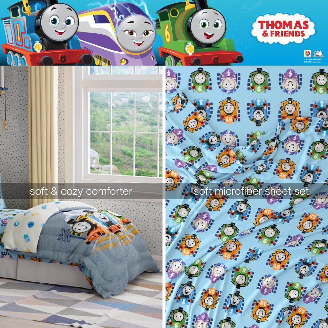 imageThomas amp Friends 4 Piece Toddler Bed Set Super Soft amp Cozy Reversible Microfiber Comforter and Sheets Officially Licensed Product by FrancoThomas Friends