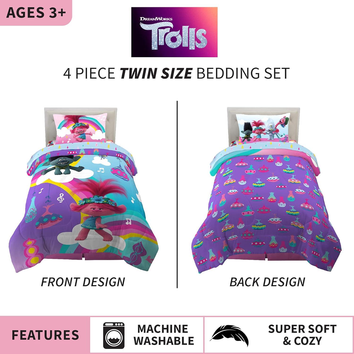 imageThomas amp Friends 4 Piece Toddler Bed Set Super Soft amp Cozy Reversible Microfiber Comforter and Sheets Officially Licensed Product by FrancoTrolls World Tour