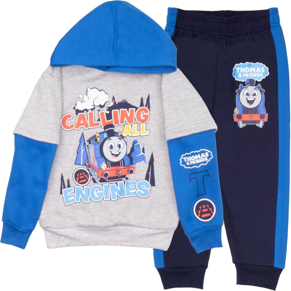 imageTHOMAS amp FRIENDS Boys 2Piece Fleece Set  Thomas the Tank Engine Hooded Sweatshirt and Joggers Bundle for KidsGray  Navy
