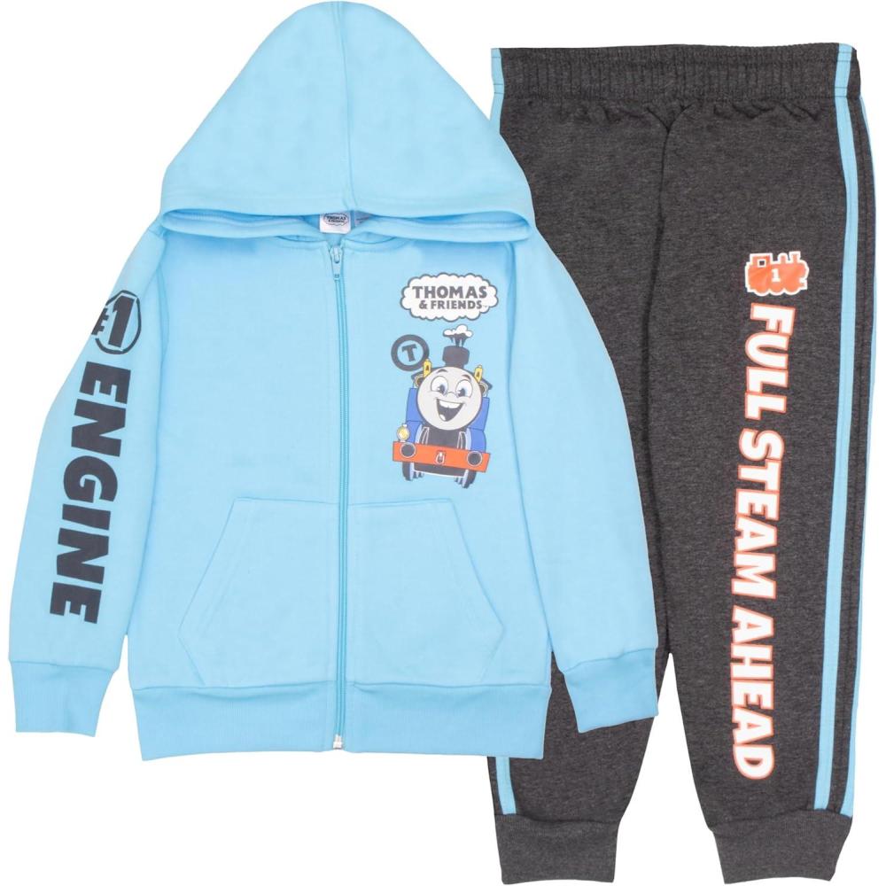 imageTHOMAS amp FRIENDS Boys 2Piece Fleece Set Thomas the Tank Engine Hooded Sweatshirt and Joggers Bundle for KidsLight Blue Gray