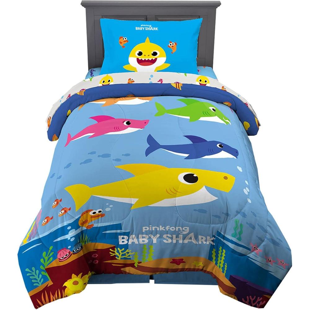 imageThomas amp Friends 4 Piece Toddler Bed Set Super Soft amp Cozy Reversible Microfiber Comforter and Sheets Officially Licensed Product by FrancoBaby Shark