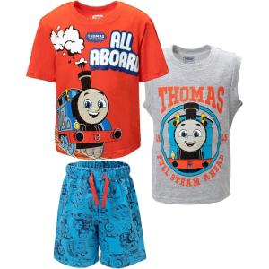 THOMAS & FRIENDS Tank Engine [SizeRangeDescription1] 3 Piece Outfit Set: T-Shirt Tank Top Shorts [SizeDescription1](Blue /Gray /Red)
